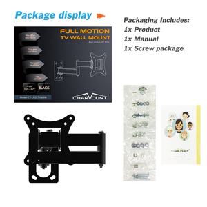 Support mural pivotant pour téléviseur Charmount, VESA max 100x100 mm, compatible avec les téléviseurs de 10 à 32 pouces, inclinaison et rotation, bras robuste pour fixation murale, 62-315 mm - Product Image 5