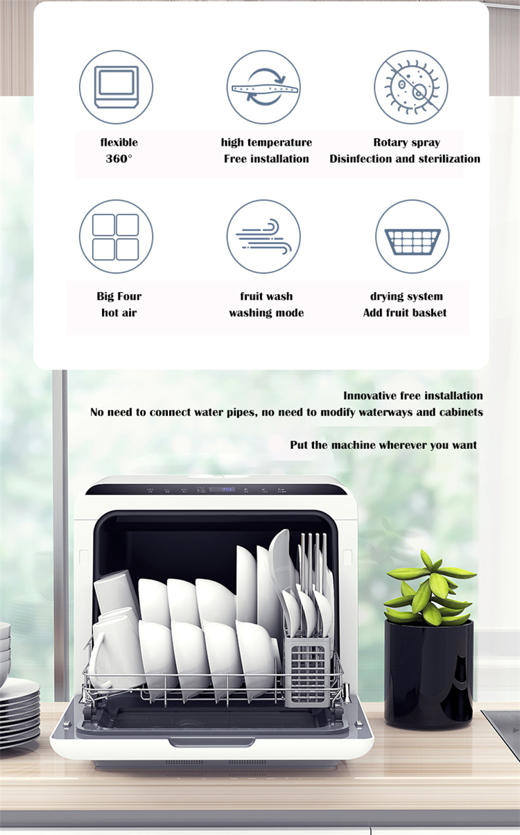 Installation Free Household Intelligent Dishwasher Portable Disinfection And Drying Built In Water Tank Dishwasher Machine OEM