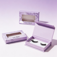 Boîte cadeau magnétique en marbre violet pour cils, boîte rigide en papier personnalisée avec fenêtre pour emballage cosmétique de faux cils