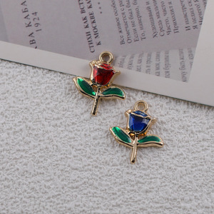 Pendentifs breloques vintage en alliage de zinc, forme de fleur émaillée rouge et bleue, pour la fabrication de bijoux DIY, avec sertissage clos en alliage de zinc - Product Image 5