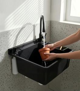 Lavabo de Plástico con Dispensador de Jabón para Baño, Garaje, <span class=keywords><strong>Cobertizo</strong></span> y Uso en Exteriores, Tipo Colgante de Pared, Juego de Lavabo - Product Image 1