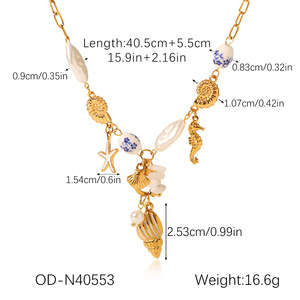 Collar de Moda 2026 de Acero Inoxidable con Baño de <span class=keywords><strong>Oro</strong></span> de 18K, Esmaltado, con Conchas, Perlas y Estrellas de Mar para Mujer - Product Image 6