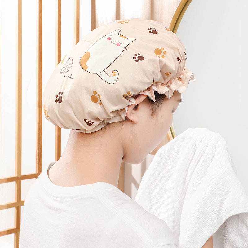 High Quality Nylon Polyester Fabric Double Layer Water-proof Reusable Shower Caps for Bathing