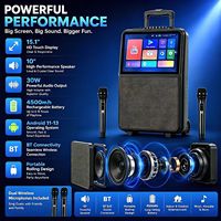 Carrito Portátil de 2 Vías con Wifi Inalámbrico, Android 12, Altavoz de 10'' de Alta Potencia, Máquina de Karaoke, Reproductor Multimedia, Pantalla Táctil de 15.1''