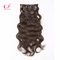 Extensions à clips naturelles ondulées brésiliennes 12A Remy double trame double épaisseur pour femmes, vente en gros