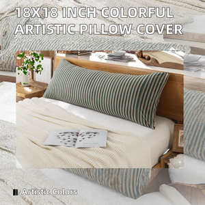 Housse de coussin décorative carrée 18x18 pouces 100% coton pour la maison et l'hôtel, motif artistique coloré peinture à l'huile arbre fleur feuille - Product Image 2