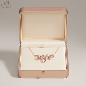 Proveedor de Hong Kong, Collar de Oro Blanco Sólido de 18K con Diseño Curvo, Diamantes Naturales y Zafiro Rosa Natural, Regalo para Mujer - Product Image 4