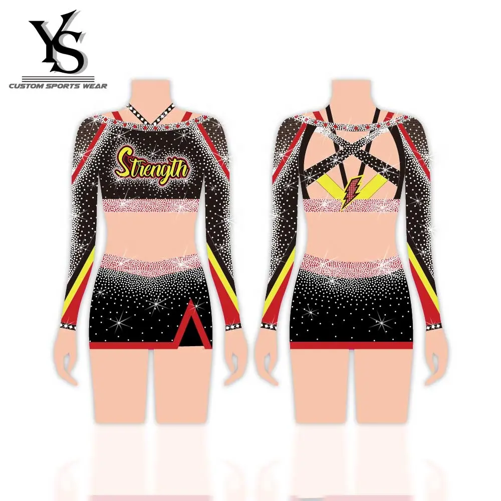 Hot Spandex Custom Ontwerp Je Eigen Uniform Cheerleading Rode En Zwarte Cheerleading Uniformen