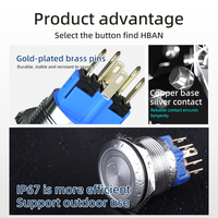 Sakelar Tombol Tekan Momentary HBAN Factory 22mm 220 Volt 6 Pin ON/OFF Merah Hijau Biru LED Beriluminasi Tanpa NC