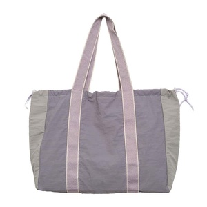 Solid Color <b>Canvas</b> Tote <b>Bag</b> <b>Drawstring</b> Closure Minimalist Design All Seasons Travel Use Gray and Beige - Product Image 1