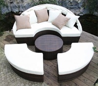 Lit de jour rond d'extérieur, lit de soleil de patio, mobilier de piscine, ensemble de jardin, mobilier en rotin