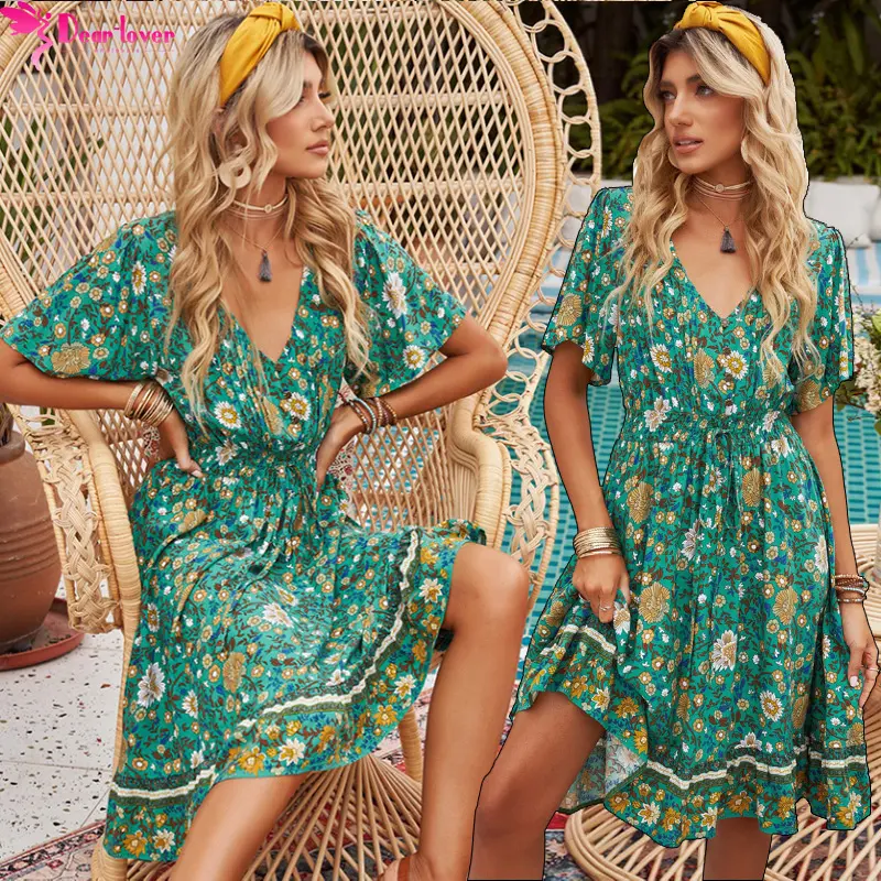 Dear-Lover Summer Chic Dresses Flutter Sleeves Floral Print Women Boho Dress