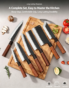 Juego de cuchillos de chef forjados a mano con mango de madera, cuchillos multifuncionales para preparación de alimentos en restaurantes, corte de carne y verduras, y trabajo en la cocina. - Product Image 1
