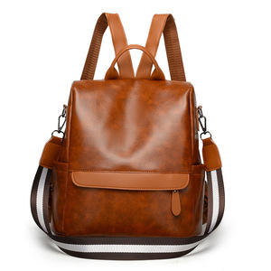 2022 Factory Wholesale Multifunctional Women Anti Theft Soft Leather <strong>Backpack</strong> Waterproof <strong>Brown</strong> Girl Shoulder School <strong>Backpack</strong> - Product Image 1