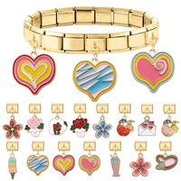 Nouveau pendentif italien breloque étanche en acier inoxydable coloré huile dégoulinant émail dessin animé coeur papillon italien bracelet à breloques