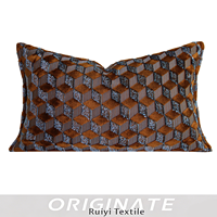 Housse de coussin de luxe géométrique en velours, écologique, chauffante et massante, marron caramel et bleu, pour canapé et décoration de salon, carrée