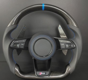 Volant personnalisé en fibre de carbone pour <span class=keywords><strong>Skoda</strong></span> <span class=keywords><strong>Octavia</strong></span> <span class=keywords><strong>RS</strong></span> VRS |   Cuir véritable pour surpiqûres bleues |   Amélioration de l'intérieur des voitures de sport - Product Image 1