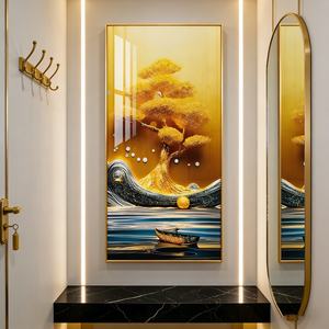 Cuadro de Porcelana de Cristal con Paisaje de Árbol Dorado Moderno, Decoración HD para el Hogar, Sala de Estar, Hotel, Arte de Pared Interior, Personalización LED - Product Image 1