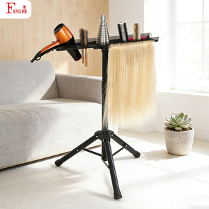 Support de tressage en acier inoxydable réglable en hauteur pour extensions de cheveux, support de tressage pliable en trépied avec plateau pour cheveux - Product Image 2