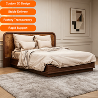 Cama de Plataforma Moderna de Lujo con Estructura de Madera de Haya Sólida, Diseño Moderno de Mediados de Siglo, Unión de Encaje y Espiga, Cama Tapizada Tamaño King