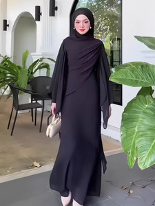 Vestido Baju Kurung Moderno Azul Bebé al por Mayor para Mujer, Caftán Modesto con Manga Murciélago, Vestido Largo Musulmán - Product Image 6
