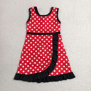 ชุดเดรสเด็กผู้หญิงสีแดงขาวลายจุด รุ่น GSD4128 rts Little girl Boutique ขายส่ง ชุดเด็กผู้หญิงแขนกุด แต่งขอบสแกลลอป สไตล์สปอร์ต - Product Image 1
