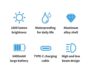 Gran oferta, luz de bicicleta recargable por USB de 1600 lúmenes, haz de enfoque de inundación frontal impermeable, Faro de bicicleta, batería de energía, luz LED <span class=keywords><strong>para</strong></span> ciclismo - Product Image 6