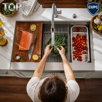 Évier de cuisine moderne style ferme, à face avant, à cuve unique, fait main, en acier inoxydable 304, surface brossée, certifié CUPC, garantie 5 ans