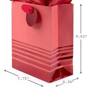 Bolsa de papel Kraft con rayas rojas personalizadas para Navidad, cumpleaños, Día del Padre, graduaciones, Día de San Valentín