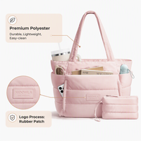 Sac fourre-tout matelassé rose de luxe personnalisé avec logo, grande capacité, multi-poches, fonctionnel, pour maman