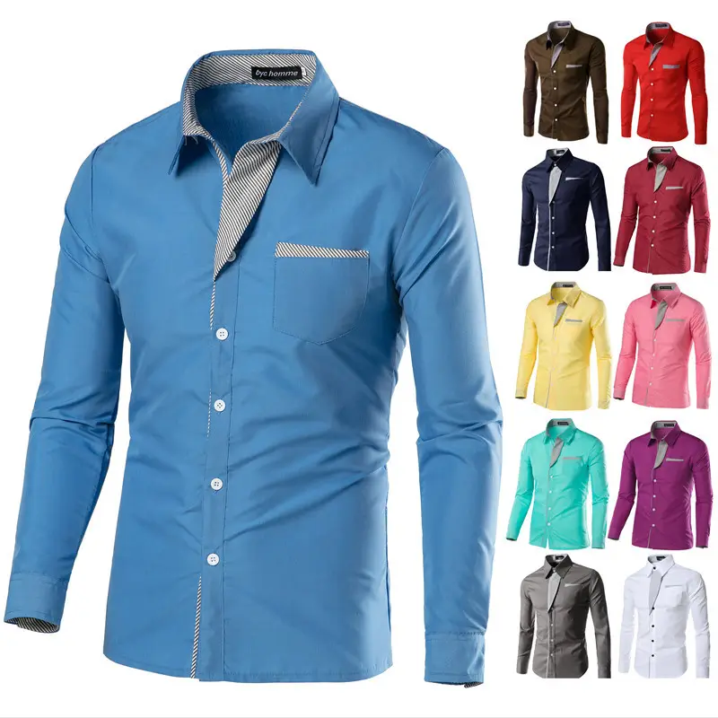 Cheap Solid Color Multi-color Shirt Men Slim Fit Mens Long Sleve Shirts Men's Dress Shirts