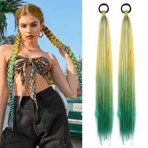 ผมต่อหางม้าสีเหลือง/<span class=keywords><strong>เขียว</strong></span> พร้อมยางยืด แบ<span class=keywords><strong>บ</strong></span>ตรงเรียบ ห่อรอบผม ถักเปีย หางม้าต่อผม 26 นิ้ว พร้อมเส้นไหมประดับ - Product Image 1