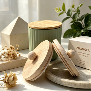 Tapa de madera de fresno personalizada con bajo MOQ, con corcho y sello de silicona para frascos de vidrio de 100 ml para velas, con grabado láser o impresión de logotipo. - Product Image 1