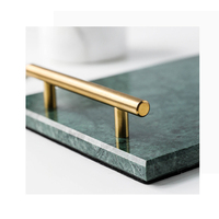 Plateau de service en marbre vert, fournitures d'hôtel, vaisselle, Design en marbre, décoration de bar, avec poignées dorées