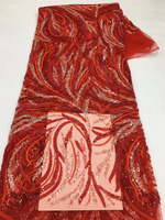 Tissu en dentelle de maille brodé de sequins et de perles Y3546, motif africain français personnalisé, idéal pour robe de mariée