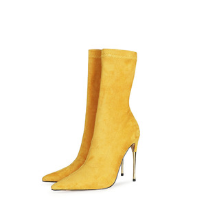 TERBARU gaya Eropa populer wanita ujung runcing Suede elektroplating hak tinggi wanita kaus kaki pergelangan kaki sepatu bot - Product Image 3