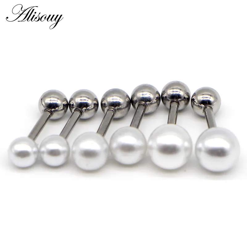 Alisouy 2 buah 4/6/8mm baja titanium bola mutiara sekrup wanita anting stud sederhana kecantikan anting-anting belakang untuk wanita