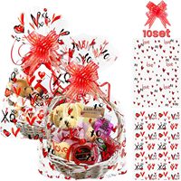 Grands sacs en cellophane pour cadeaux de la Saint-Valentin, nœuds de traction pour emballage de cadeaux, paniers, bouteilles de vin, jouets en peluche, etc.