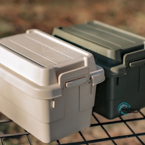 Outdoor Plastic <b>Storage</b> <b>Box</b> for Camping and Barbecue Tools, Olive Green, Durable Container with Lid and Handle, All Seasons Use - Product Image 3