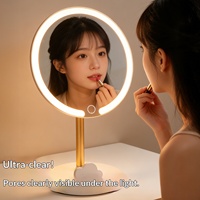 Miroir de Maquillage Personnalisé en Gros avec Finition Argentée, Lumières LED à 3 Couleurs Dimmables, Portable, Modèle de Coiffeuse de Bureau Rotatif
