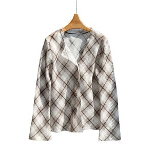 Chemise en ramie à carreaux marron pour femme, coupe décontractée, avec franges, légère et fluide, chemisier unique - Product Image 5
