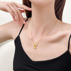 Mode Arc Collier PVD Plaqué Or Ruban Bowknot Fleur Bijoux Colliers Muguet Pendentif Collier - Product Image 3