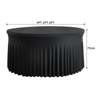 Nappe ronde en spandex sur mesure, faite à la main, infroissable, anti-taches, pour mariage et banquet, lot de 6, noire avec jupe