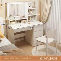 Commode de style crème luxueux en bois de hêtre avec tiroirs, table de chevet tout-en-un et miroir lumineux sur pied pour le maquillage