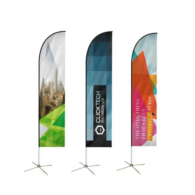 Teardrop Flying Banner Beach Flagpole Sale Now Open House Car Wash Swooper Drapeaux de plumes imprimés personnalisés avec base à pointes