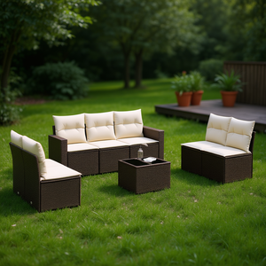 Conjunto de Sofás de Jardín de Ratán Marrón, Muebles de Exterior con Cojines de Espuma de Alta Densidad, Diseño Contemporáneo, Duradero, Resistente a los Rayos UV, PE - Product Image 2