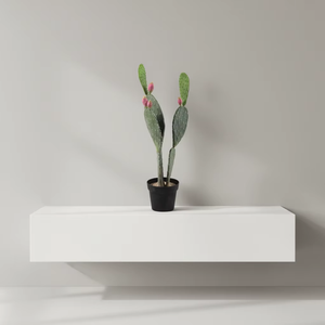Cactus artificiel de style <span class=keywords><strong>Opuntia</strong></span> avec des boutons roses à double tonalité dans un <span class=keywords><strong>pot</strong></span> noir, fausse plante du désert haute pour la maison et le bureau - Product Image 3