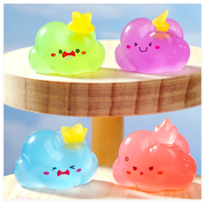 Petite sculpture artisanale en résine 3D en forme de nuage lumineux, mignonne, de dessin animé, souriante, qui fait la prière, qui pleure, heureuse, pluie, bricolage, jouets de bain pour bébés et enfants - Product Image 3