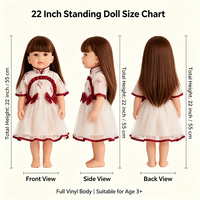 Poupée réaliste reborn de 22 pouces avec corps entièrement en vinyle, cheveux longs bruns, robe florale, visage en silicone, jouet pour enfants, cadeau pour filles