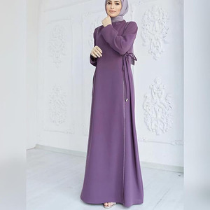 Robe longue islamique solide pour femmes musulmanes traditionnelles Cardigan ouvert à la mode Vintage Silhouette droite robe modeste pour adultes - Product Image 3